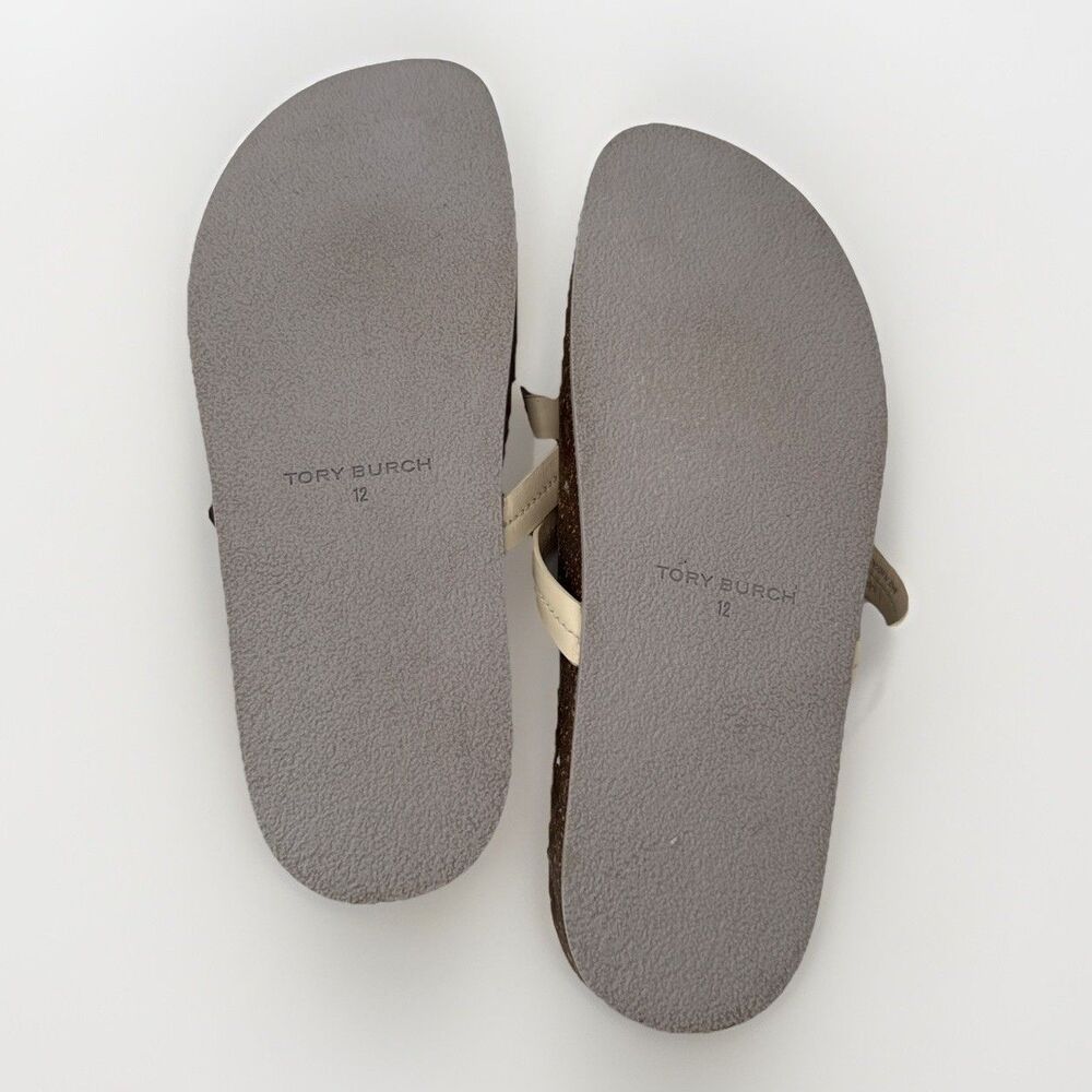 TORY BURCH Miller Cloud Thong Sandal Ivory White Leather Cork Footbed Size 12 - Picture 2 of 9